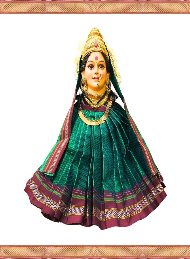 PUNYATVA Kalash khun Ghagra (أخضر، كبير) / Mata Rani Poshak لـ Varalakshmi، Ma Laxmi، Goddess Durga، Radha، Gangaur Saree/Chunri Patka Lehenga Dress/Navaratri Margashirsha Devi Pooja Accessories - Image 1